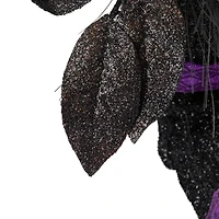 12" Black Witch's Boot with Purple Glittered Roses Halloween Decoration