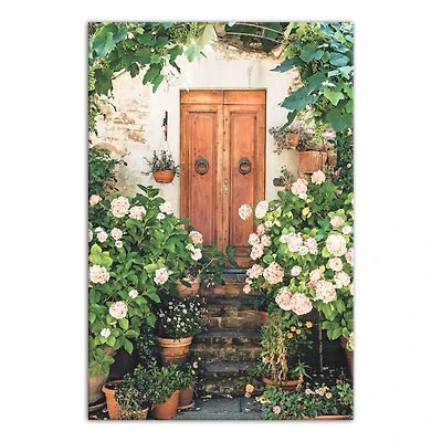 Wooden Door Hydrangeas 20" x 30" Canvas Wall Art