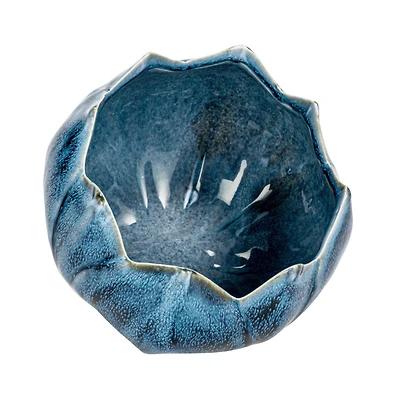 Hello Honey® 7" Blue Reactive Glaze Scalloped Edge Stoneware Planter