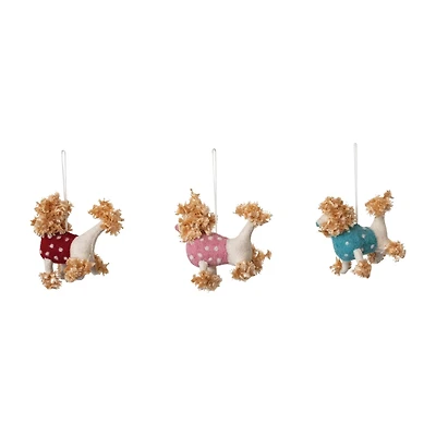 Hello Honey® Handmade Wool Felt Poodle Ornaments with Polka Dot Sweaters Set