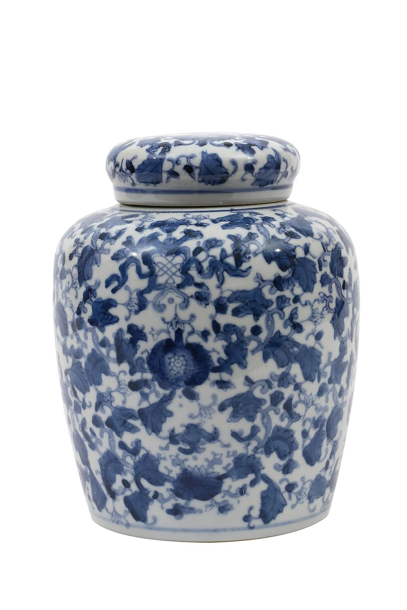 Hello Honey® 8'' Blue & White Ceramic Ginger Jar with Lid