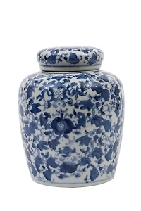 Hello Honey® 8'' Blue & White Ceramic Ginger Jar with Lid