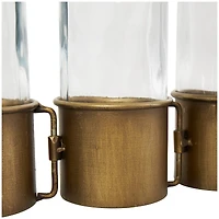 22" Gold Metal Adjustable Bottle Vase with Clear Glass Bottles