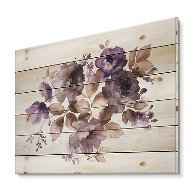 Designart - Purple Retro Flowers With Brown Leaves