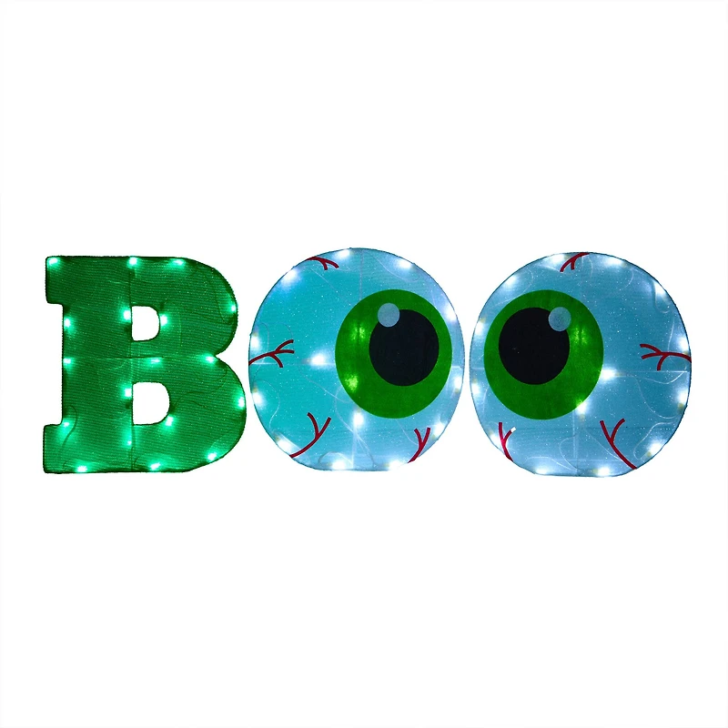 44" BOO Eyeballs Tinsel Fabric LED Porch Sign