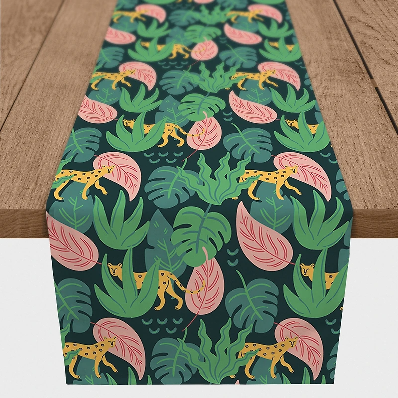 90'' Tropical Cheetahs Cotton Twill Table Runner