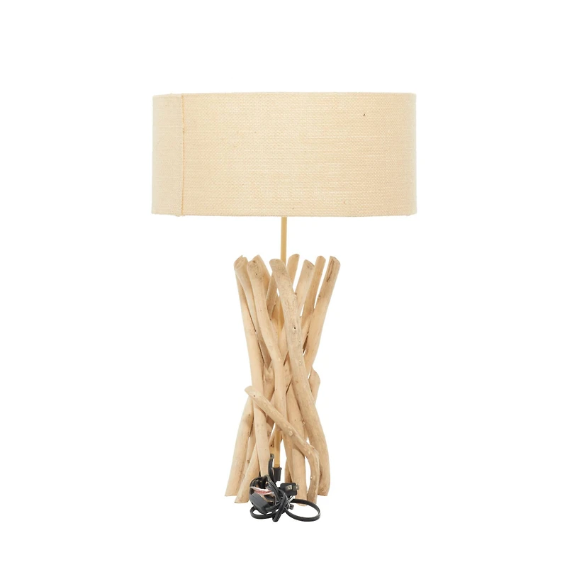 24" Natural Beige Wood Rustic Table Lamp