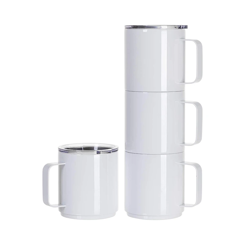 Craft Express 13oz. White Stainless Steel Stackable Mug with Lid, 4ct.