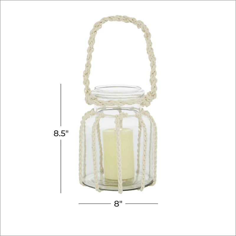 White Glass Coastal Lantern, 8" x 8" x 7"
