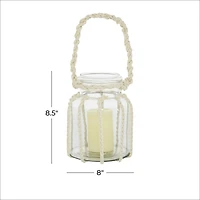 White Glass Coastal Lantern, 8" x 8" x 7"