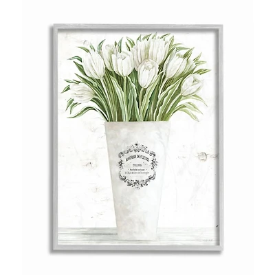 Stupell Industries White Tulip Bouquet in Parisian Vase with Gray Frame Wall Accent