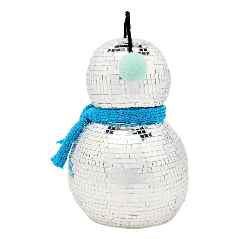 10" Disco Ball Snowman with Blue Scarf
