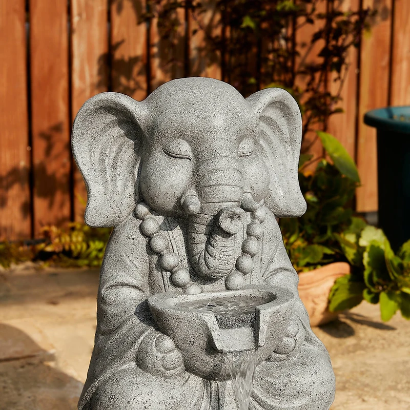 Glitzhome® 21.75" Zen-Style LED 2-Tier Elephant Outdoor Fountain