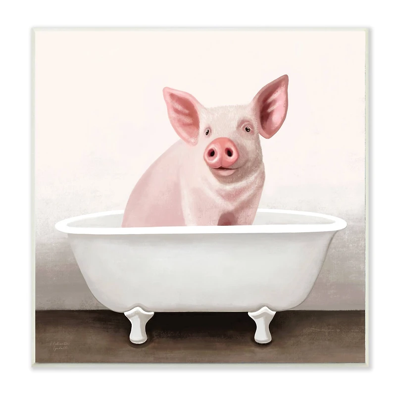 Stupell Industries Pink Farm Pig in Country Bath Tub Wood Wall Plaque