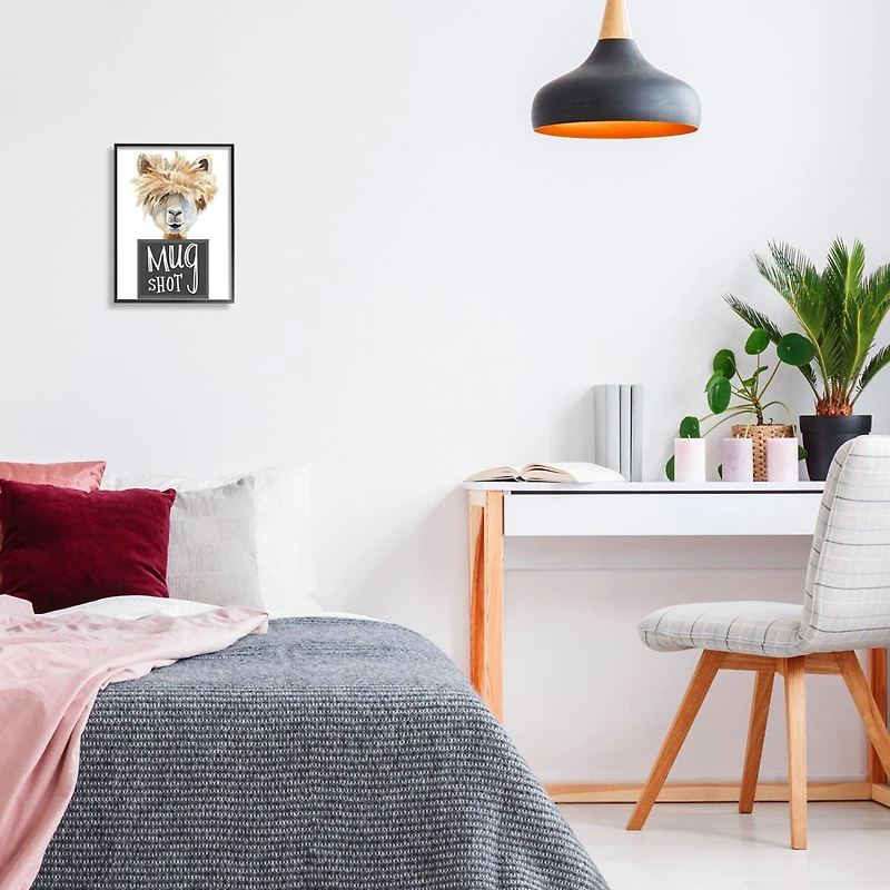 Stupell Industries Fluffy Hair Alpaca Animal Mugshot Funny Portrait Framed Wall Art