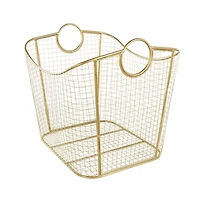 20" Gold Metal Storage Basket with Curved Sides & Ring Handles