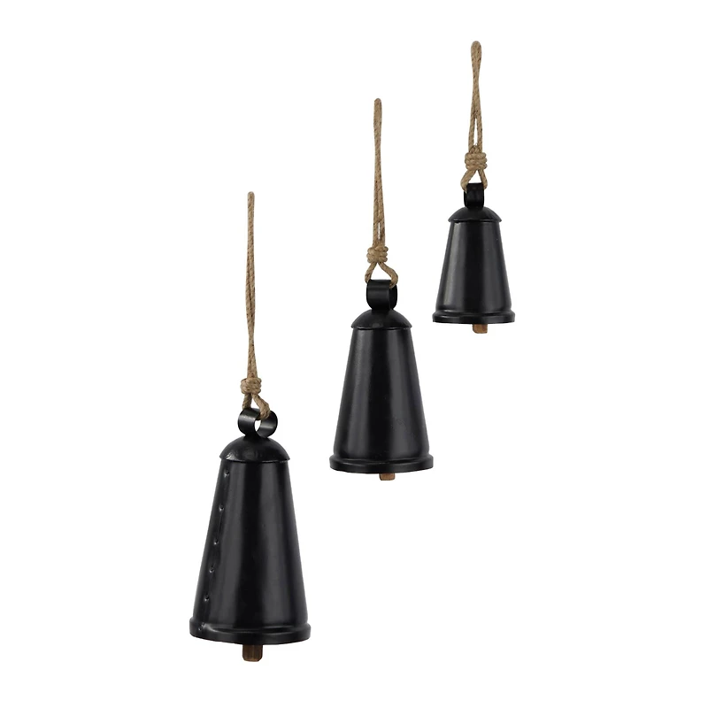 Black Metal Bohemian Decorative Cow Bell, Set of 3" 13", 10", 9"