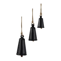 Black Metal Bohemian Decorative Cow Bell, Set of 3" 13", 10", 9"