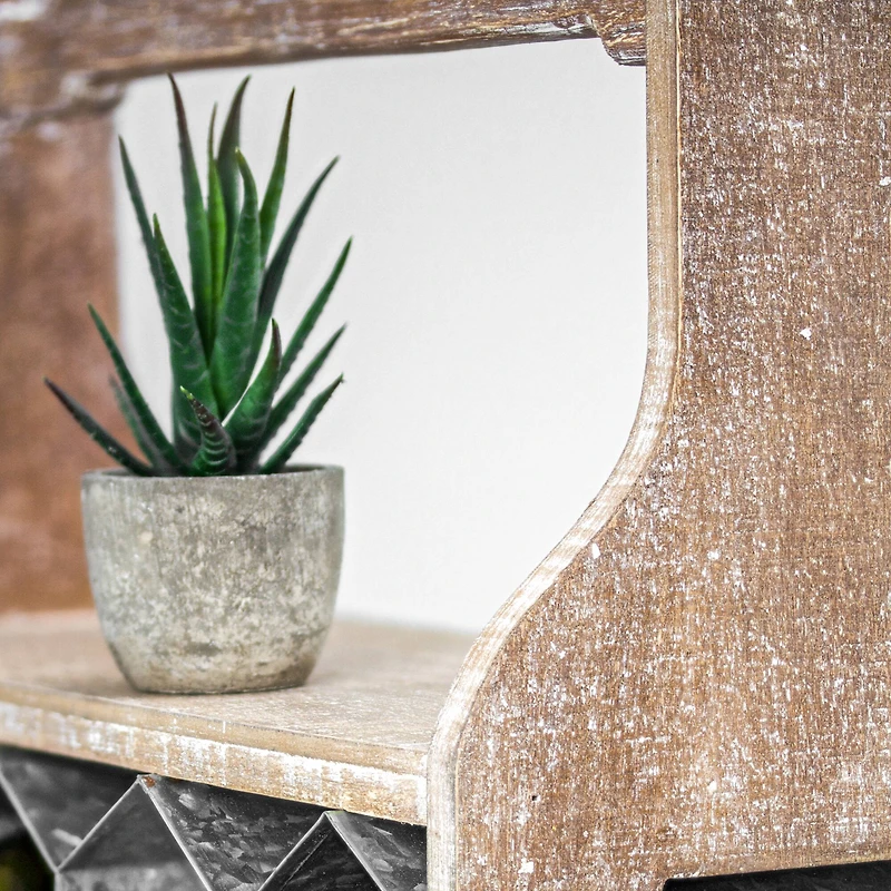 20" Rustic Wood & Metal Wine Rack with Handle