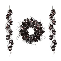 Glitzhome® Lighted Halloween Bat Garland & Wreath Set