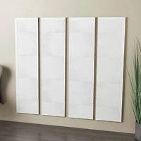 CosmoLiving by Cosmopolitan Wooden White Handmade Carved Panel Geometric Wall Art with Looped Sand Art Design, Set of 4