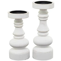 The Novogratz White Wood Turned Style Pillar Candle Holder Set