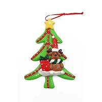 Wizardi 4.75" Glossy Gingerbread Tree with Reindeer Christmas Ornament
