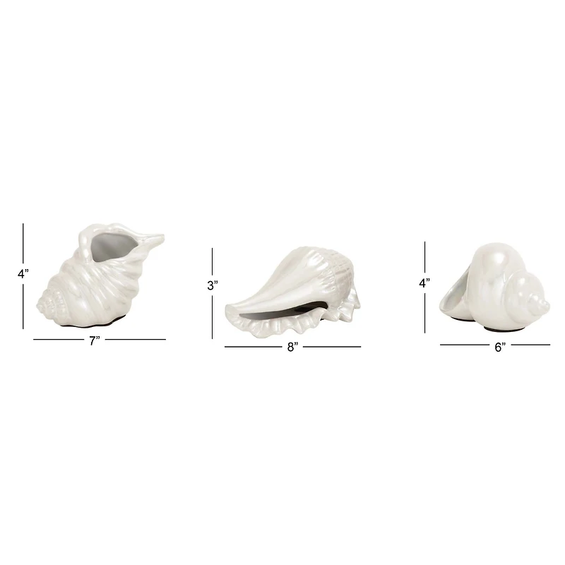 White Porcelain Coastal Seashell Sculpture Set