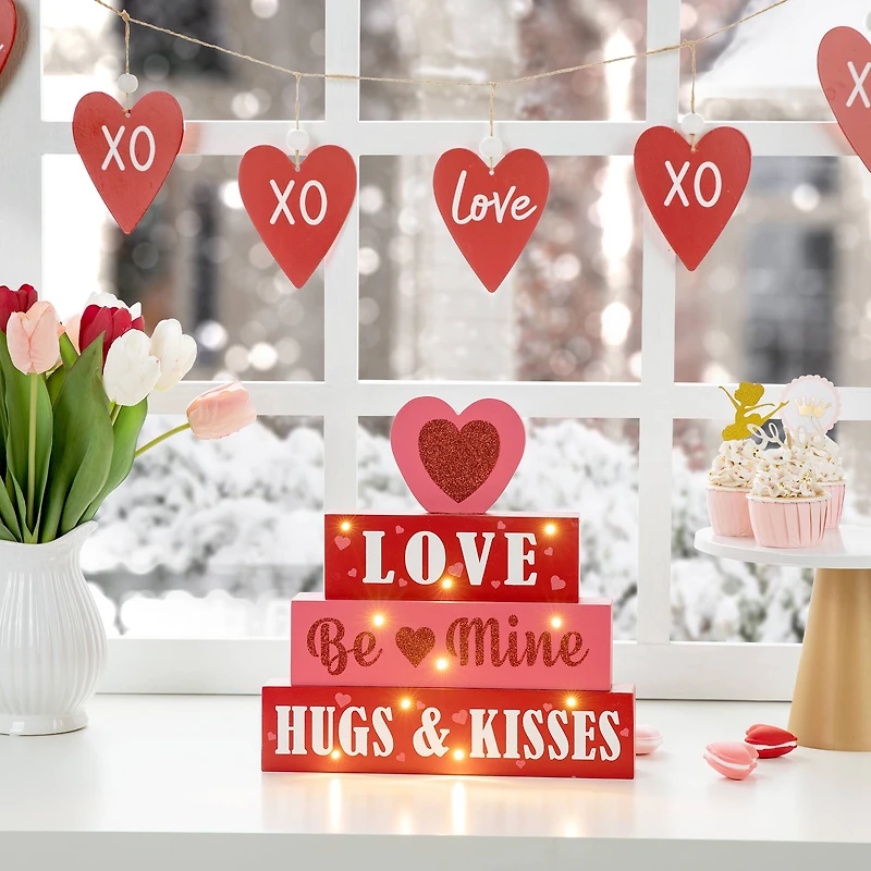 Glitzhome® 11.25"Lighted Valentine's Wooden Block Table Sign