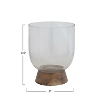 Hello Honey® 5" Clear & Natural Glass Vase with Wood Base
