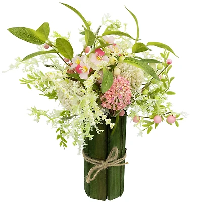 14" Pink & Green Hydrangea & Berry Floral Spring Bouquet