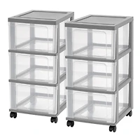 Iris® 3-Drawer Narrow Plastic Storage Drawer, Gray, Set of 2