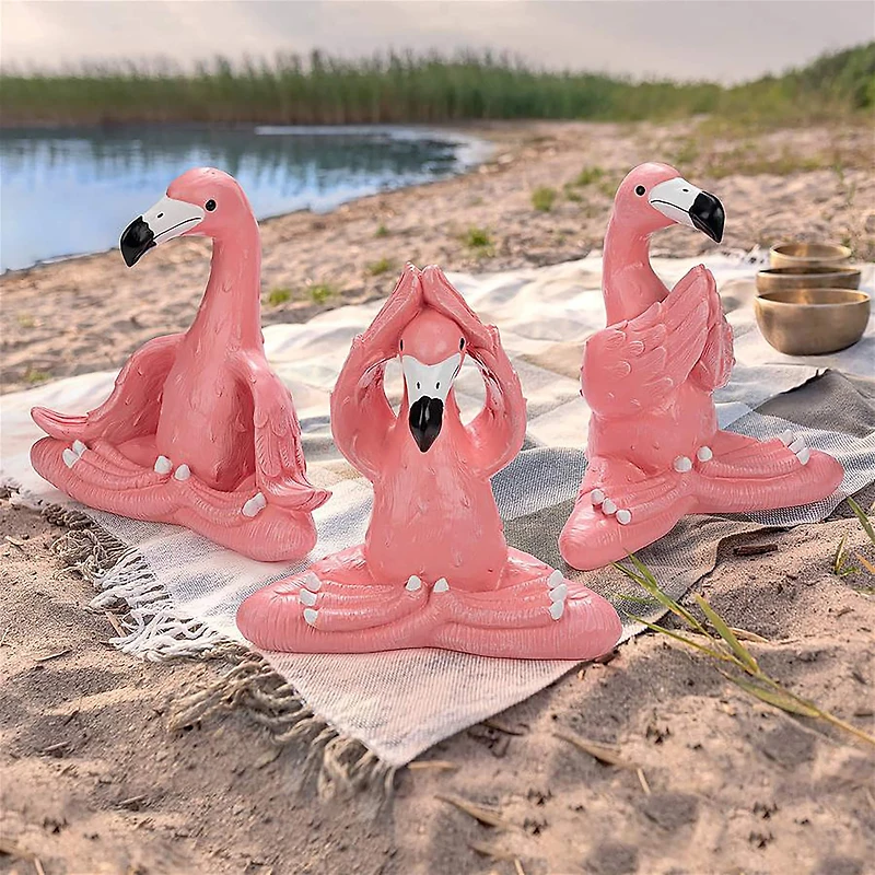 Design Toscano 13.5" Large The Zen of Pink Flamingos Yoga Garden Statues Set