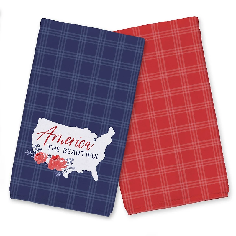 America the Beautiful Plaid Tea Towel Set