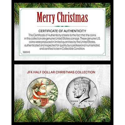 Merry Christmas Colorized Vintage Santa Half Dollar With 2021 JFK Coin Set
