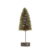 Hello Honey® 15.75" Sisal Bottle Brush Tree with Wood Slice Base & Snow Finish