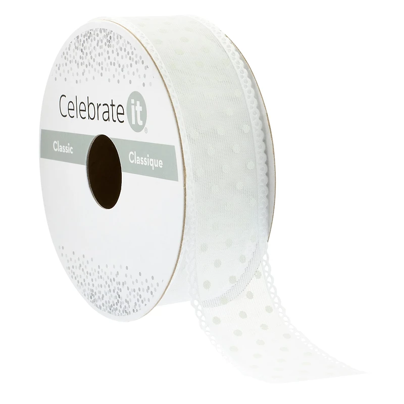 1" x 5yd. White Sheer Polka Dot Ribbon by Celebrate It™ Classic