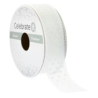 1" x 5yd. White Sheer Polka Dot Ribbon by Celebrate It™ Classic