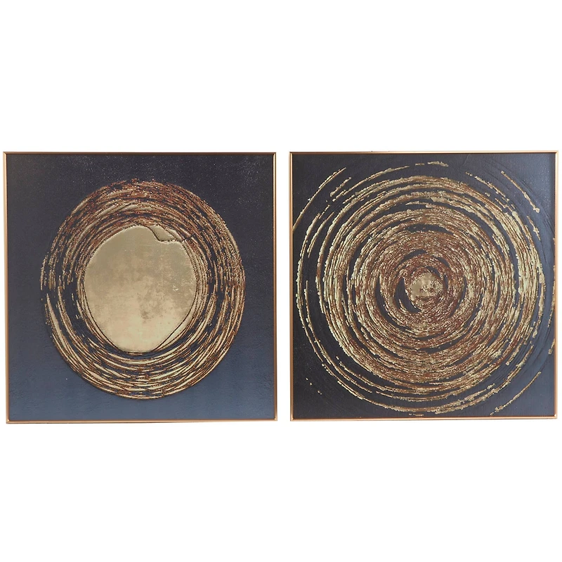 CosmoLiving by Cosmopolitan Gold Porcelain Swirl Starburst Framed Wall Art with Gold Aluminum Frame Set of 2 32", 32"