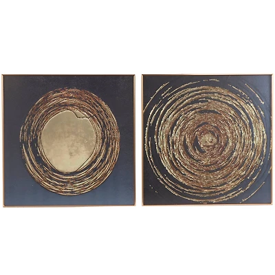 CosmoLiving by Cosmopolitan Gold Porcelain Swirl Starburst Framed Wall Art with Gold Aluminum Frame Set of 2 32", 32"