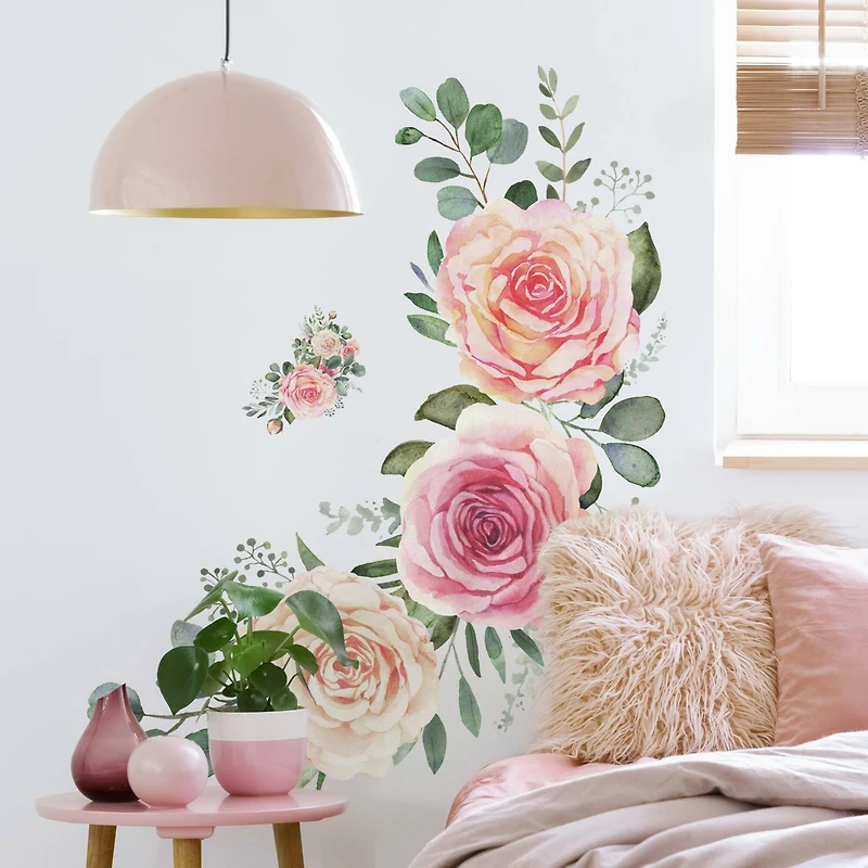 RoomMates Pink Roses Peel & Stick Giant Wall Decals