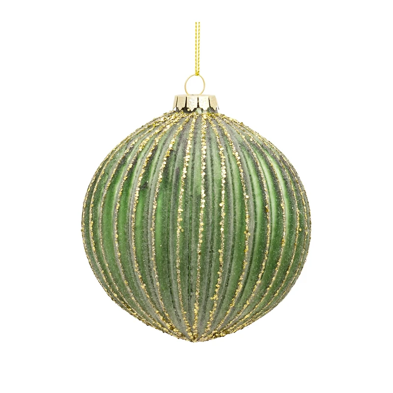 6ct. Green & Gold Stripes Glass Ornament Set