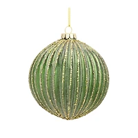6ct. Green & Gold Stripes Glass Ornament Set