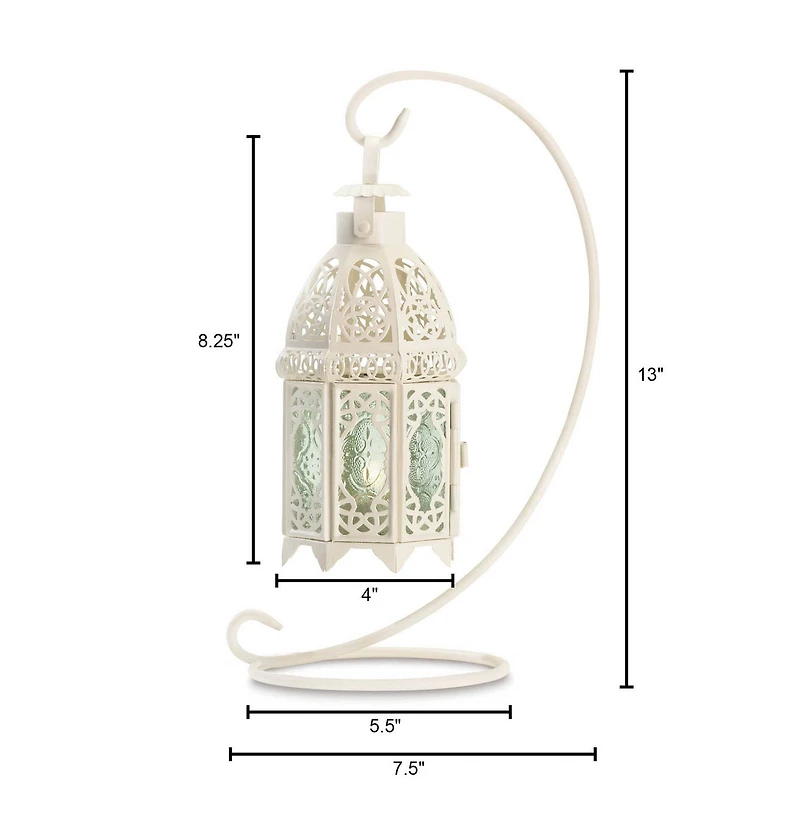13" White Ornate Candle Lantern with Stand