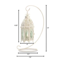 13" White Ornate Candle Lantern with Stand
