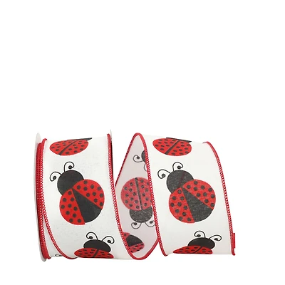 JAM Paper 2.5" x 10yd. Faux Linen Wired Ladybug Ribbon