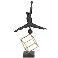 19" Black Marble Gymnast with Gold Cube Sculpture