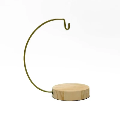 8" Gold Metal Ornament Hanger with Natural Wood Base by Ashland®