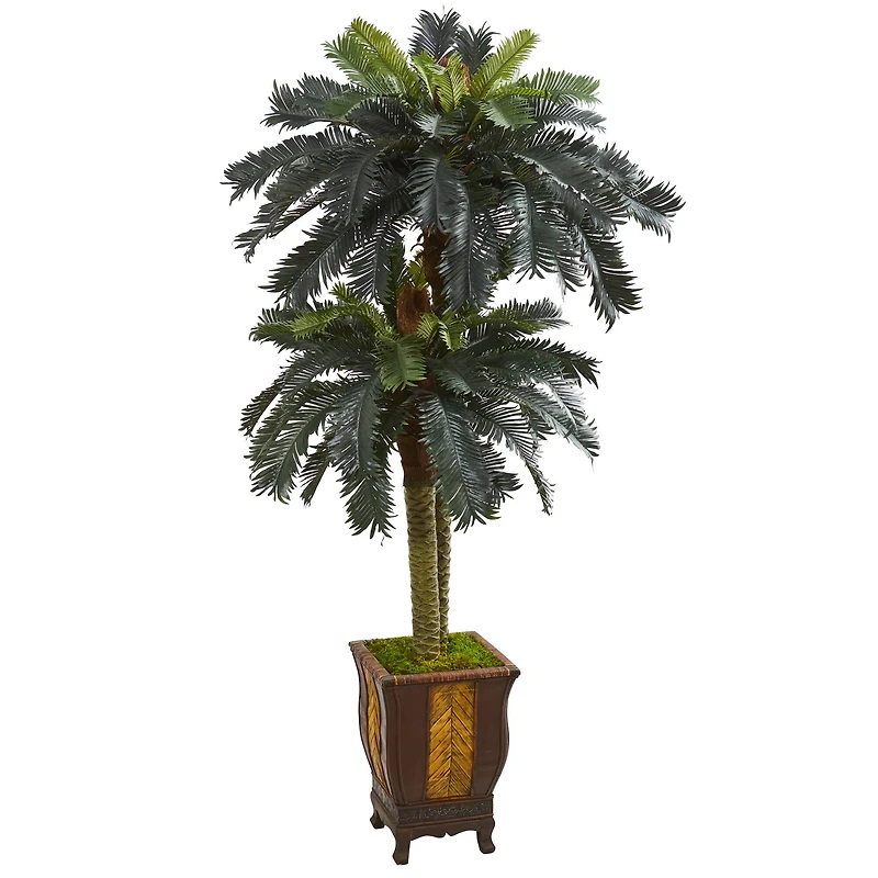 6ft. Double Sago Palm Tree in Decorative Planter