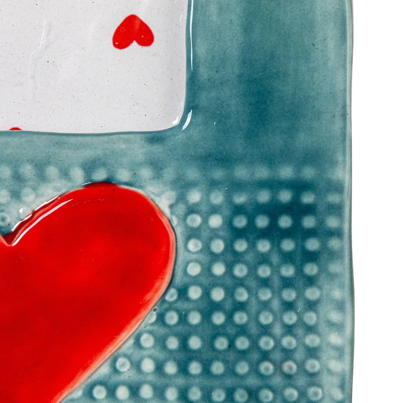 Hello Honey® Handmade Stoneware Photo Blue Frame with Red Heart